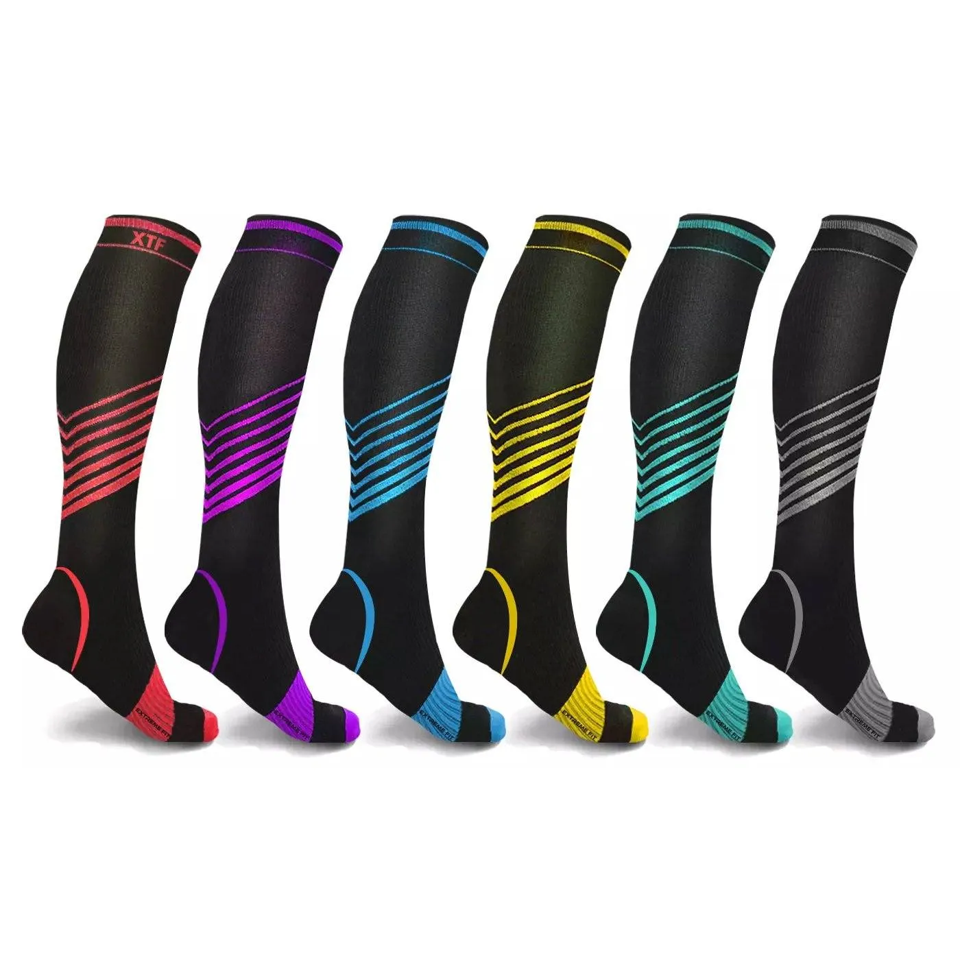 6-Pair: Ultra V-Striped Knee-High Compression Socks