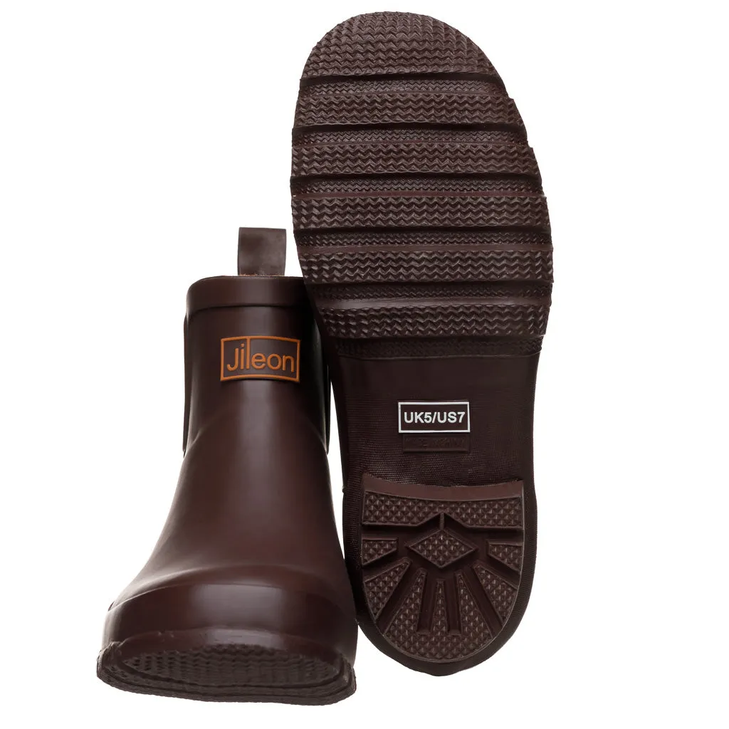 Ankle Height Rain Boots - Chocolate with Orange Trim - Wide Foot - Easy to Slip On