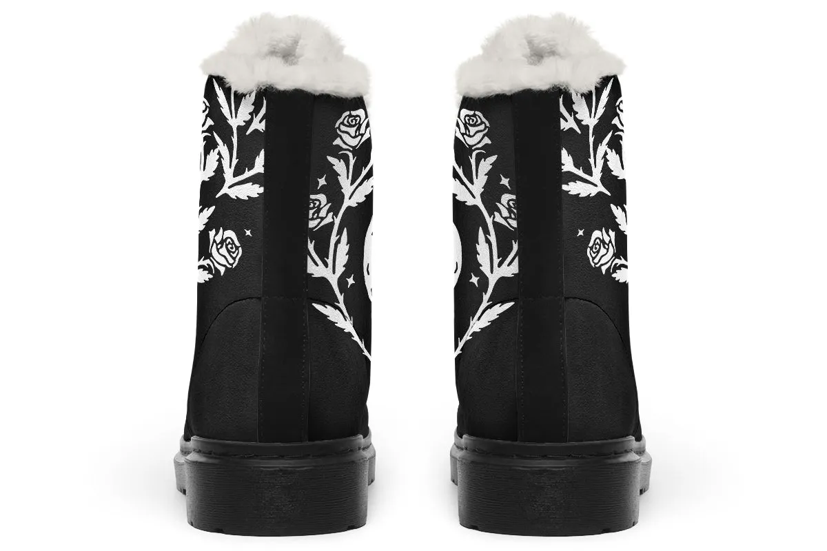 Black Widow Winter Boots - Warm Micro-Suede Doc-Style Boots Lined with Vegan Wool