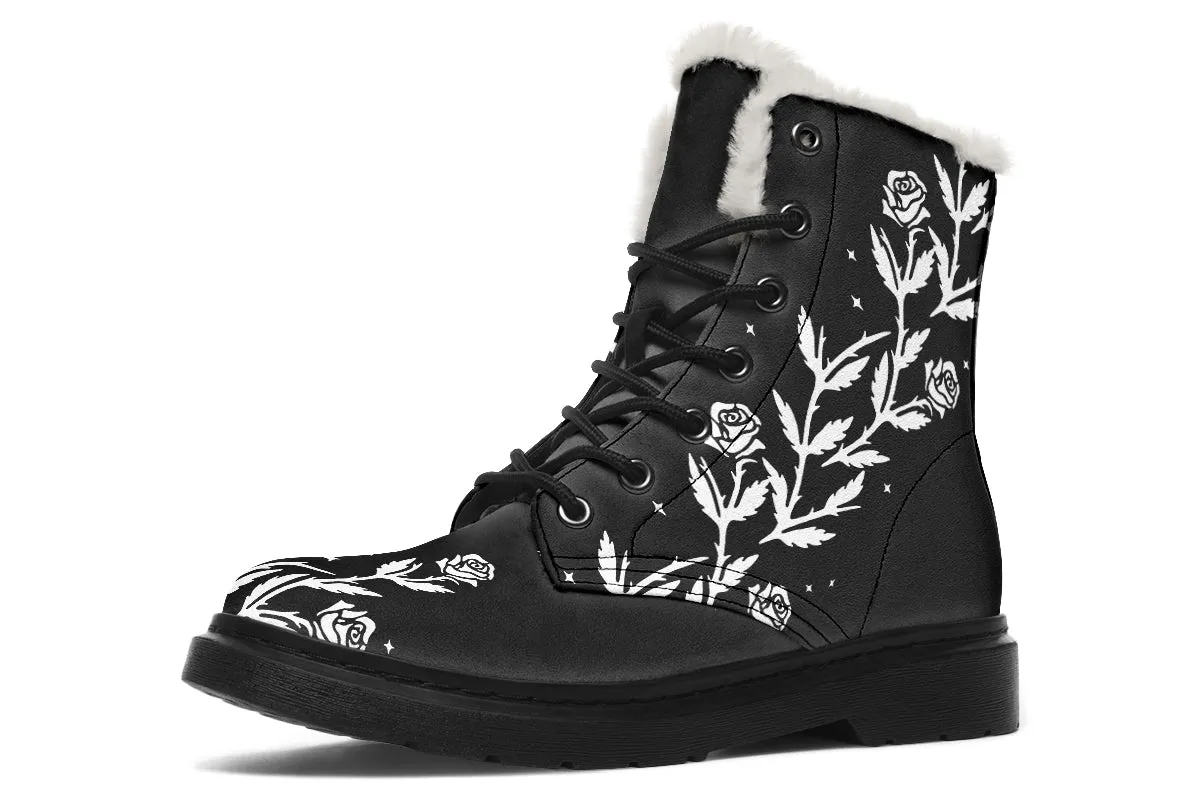 Black Widow Winter Boots - Warm Micro-Suede Doc-Style Boots Lined with Vegan Wool