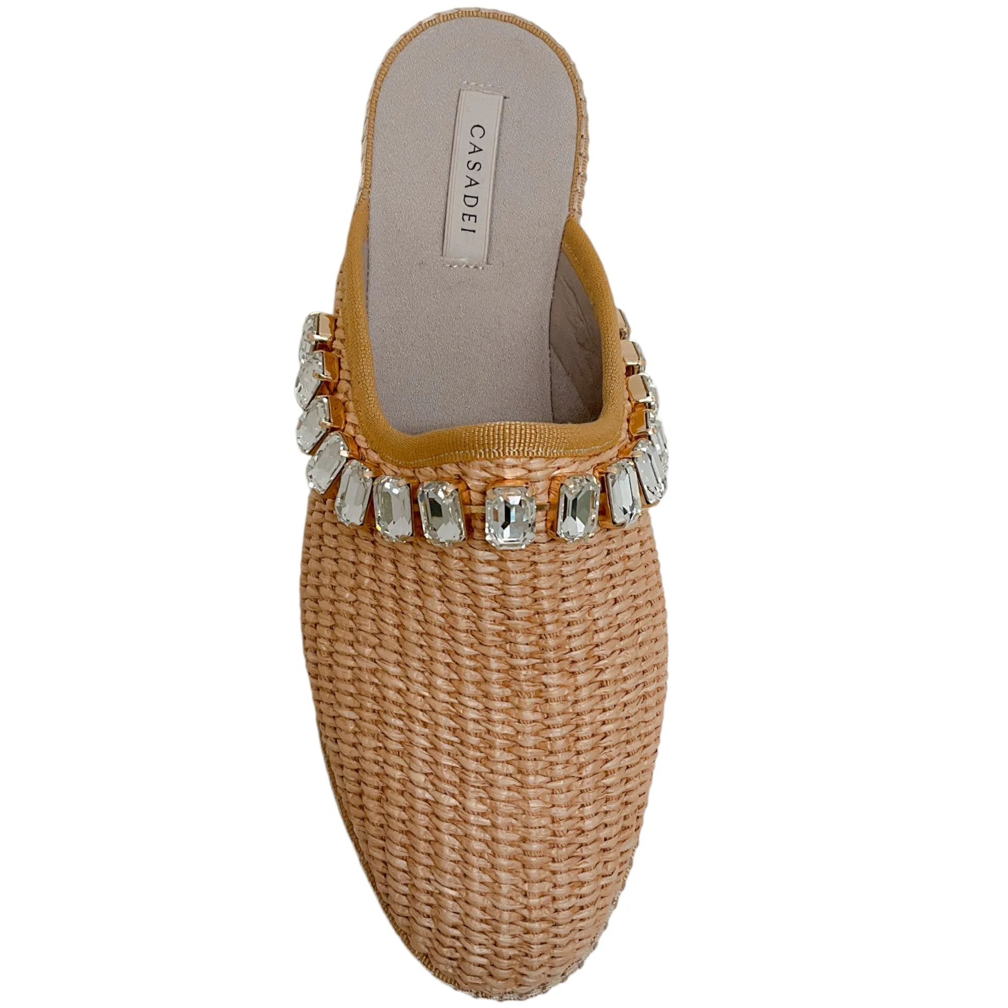 Casadei Toffee Rattan Capalbio Crystal Slides