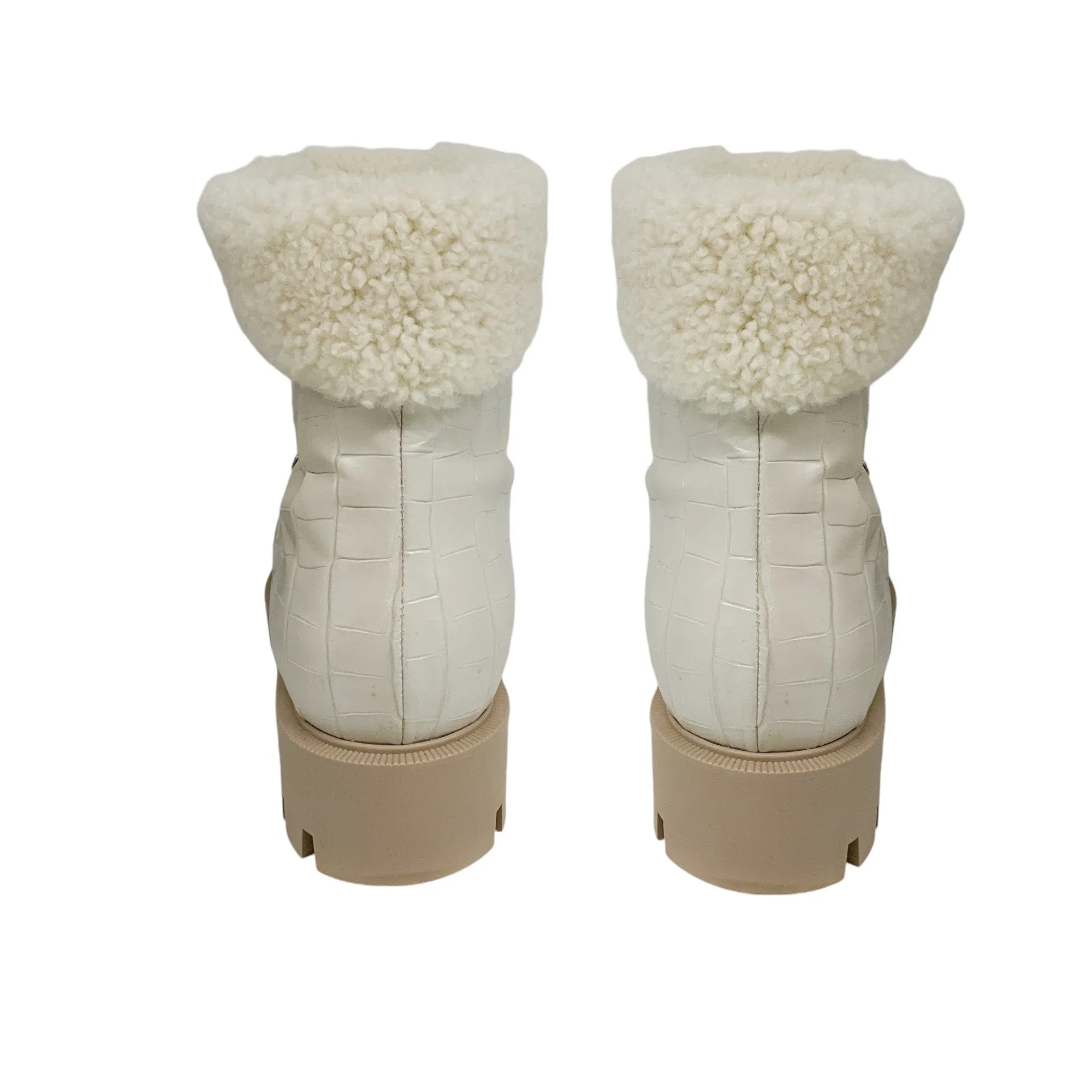 Christian Louboutin Ivory Edelvizir Flat Alligator Embossed Calfskin and Shearling Boots