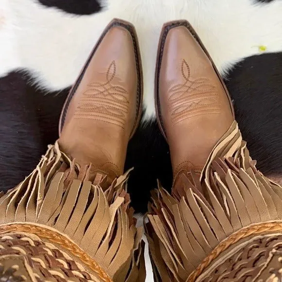 CORRAL Fringe Feather Studded Tall Brown Tan Cowgirl Cowboy Western Boots