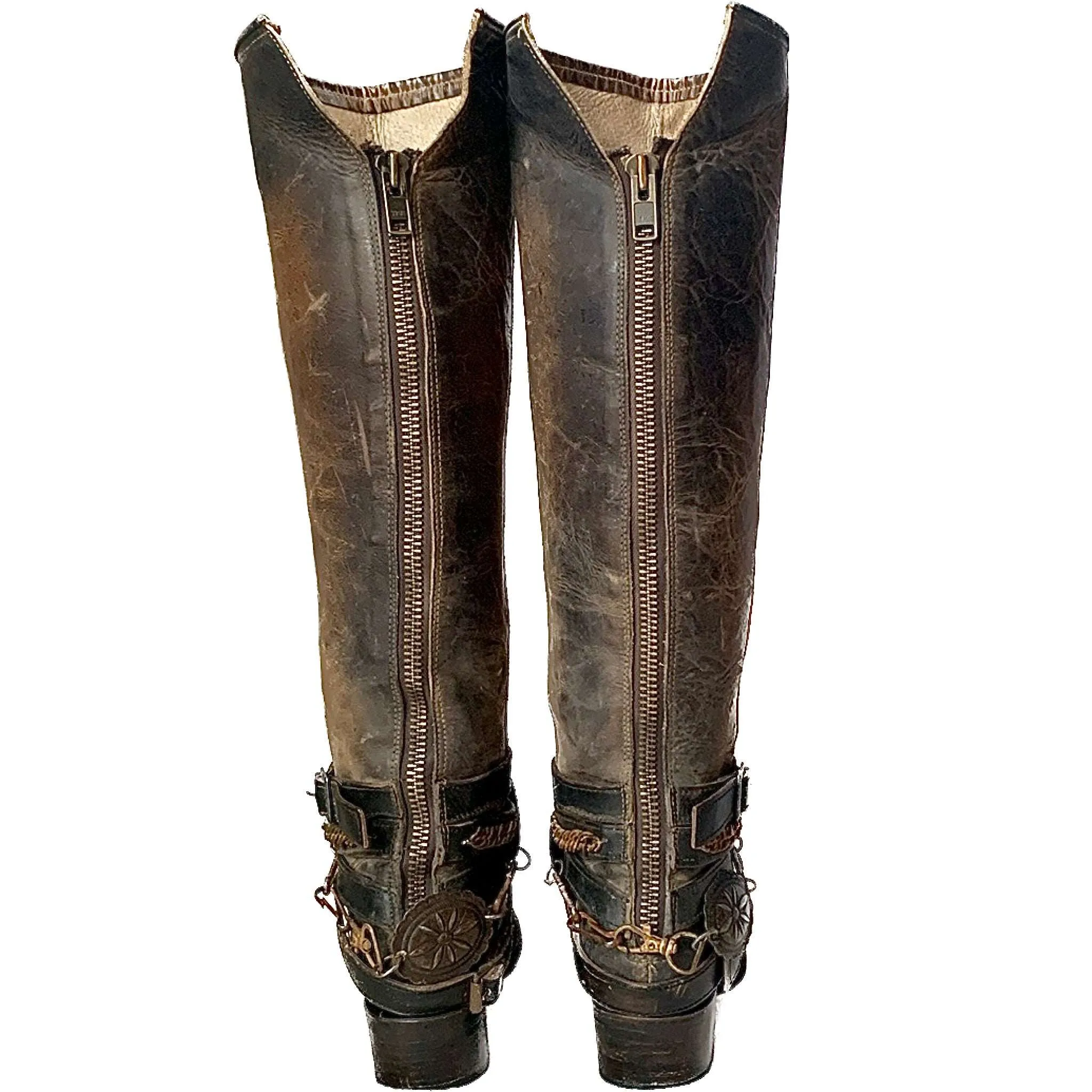 FREEBIRD BY STEVEN Aspen Chain Brown Leather Tall Knee High Zippered Cowgirl Western Boots