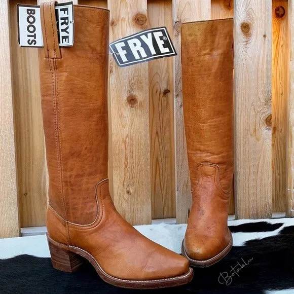 FRYE New Vintage Tall Knee High Brown Leather Boho Cowgirl Western Boots