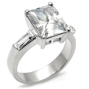 High-Polished 925 Sterling Silver Ring with AAA Grade CZ in Clear for Women Style 9D432