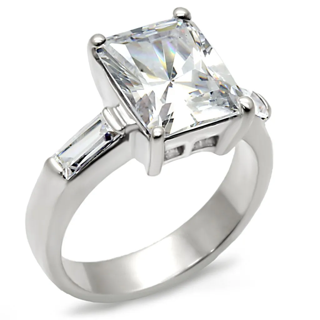 High-Polished 925 Sterling Silver Ring with AAA Grade CZ in Clear for Women Style 9D432