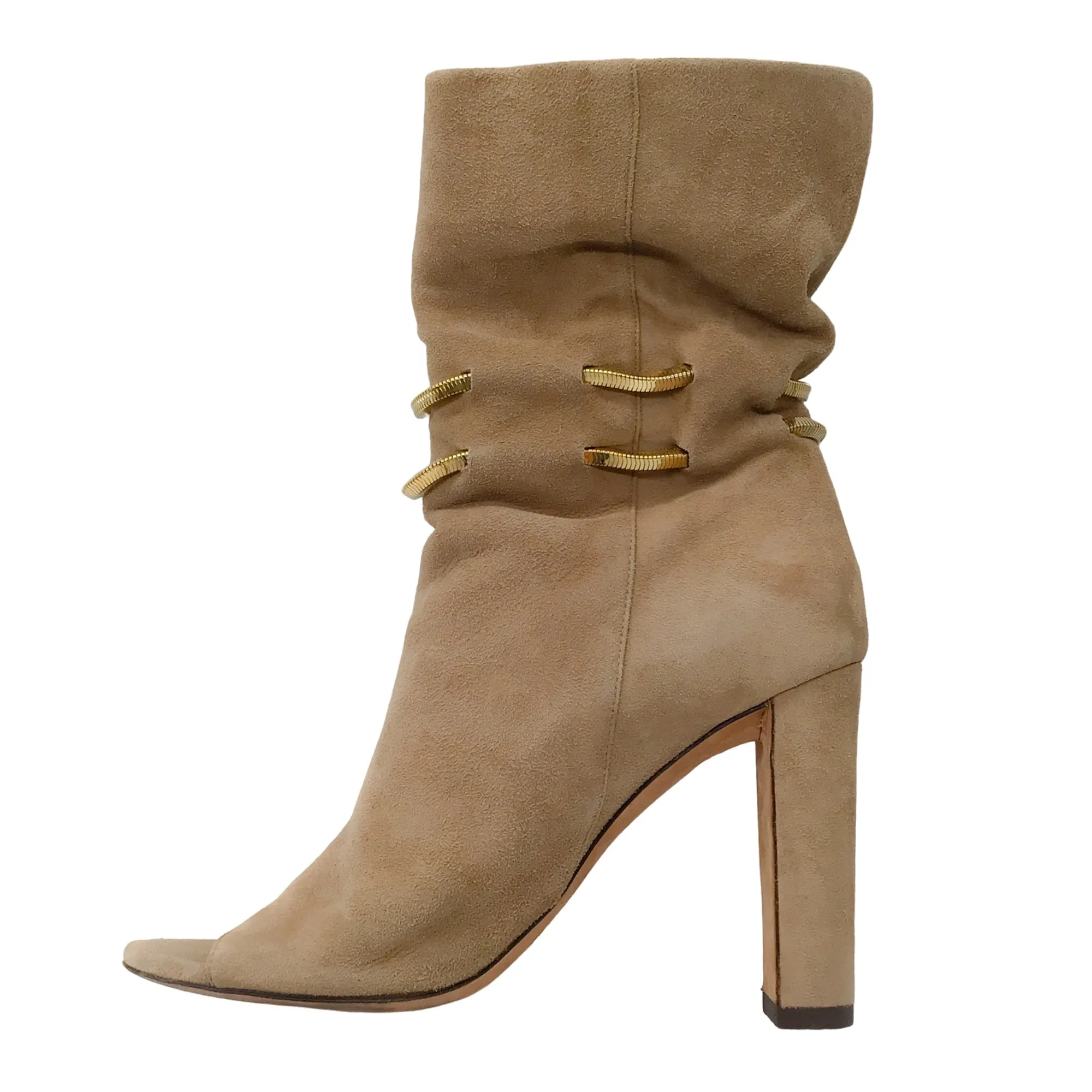 Jimmy Choo Beige Mysen 100 Open Toe Suede Boots