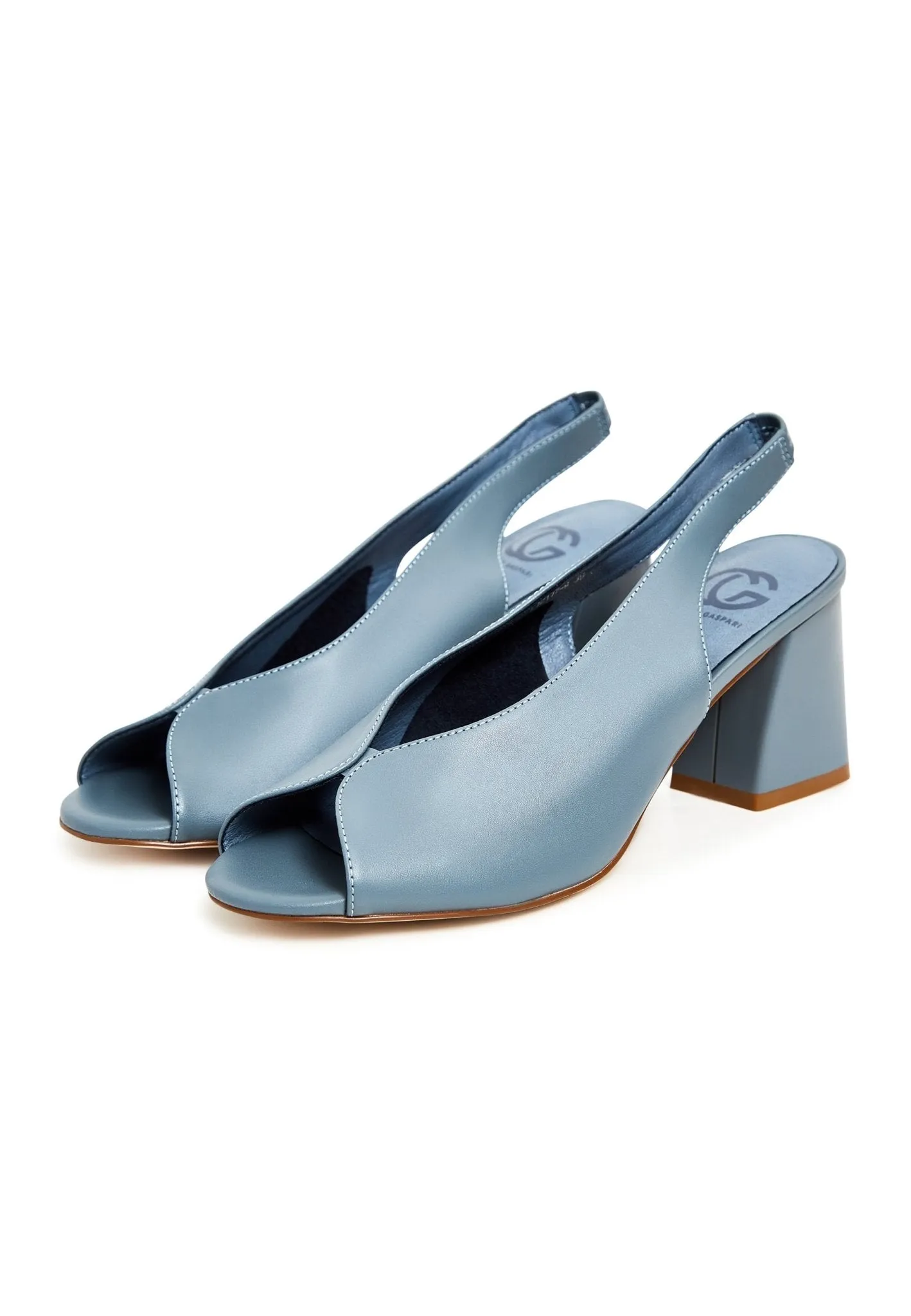 Leather Classic Block Heel Sandals - Blue