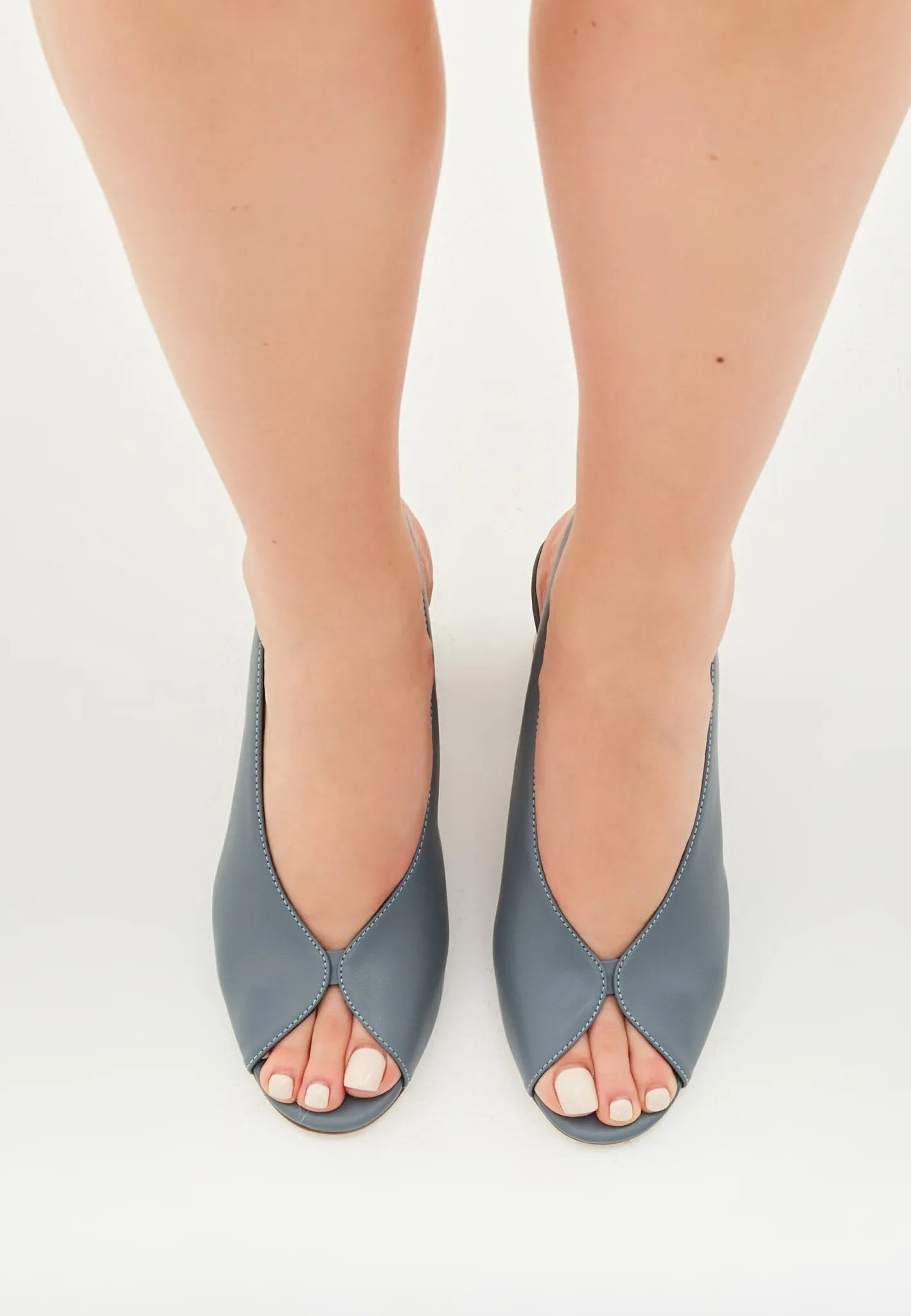 Leather Classic Block Heel Sandals - Blue