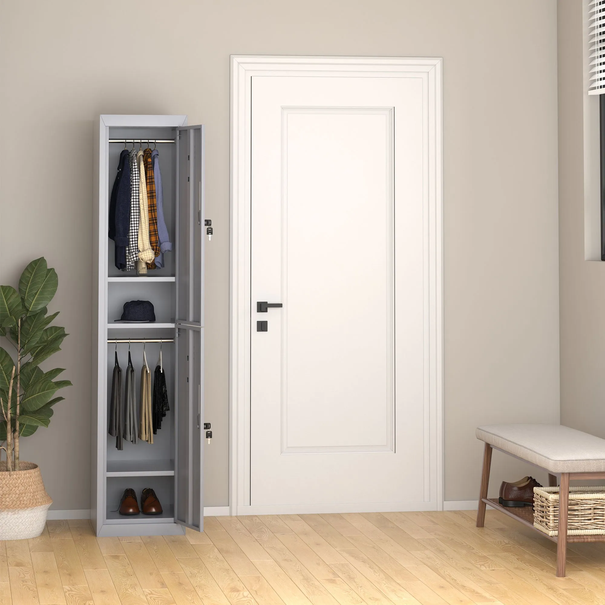 Locker Cabinet Storage Cold Rolled Steel w/ Shelves Vertical Cupboard Grey 38 x 46 x 180 cm