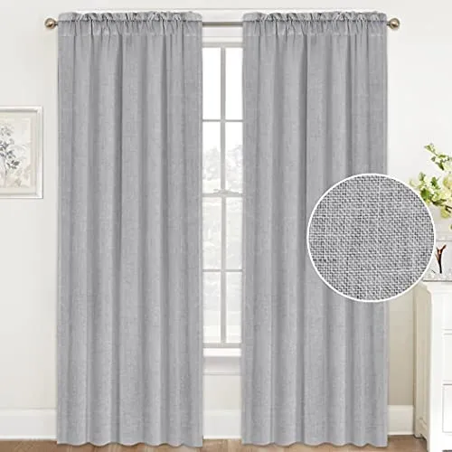 Natural Linen Curtains 108 Inches Extra Long Rod Pocket Semi Sheer Curtain Drapes Elegant Casual Linen Textured Window Draperies, Light Filtering Privacy Added Home Fashion 2 Panels, White