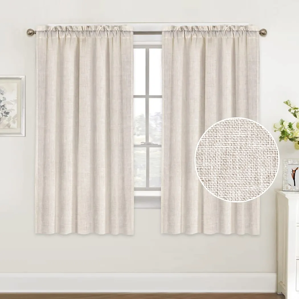 Natural Linen Curtains 108 Inches Extra Long Rod Pocket Semi Sheer Curtain Drapes Elegant Casual Linen Textured Window Draperies, Light Filtering Privacy Added Home Fashion 2 Panels, White