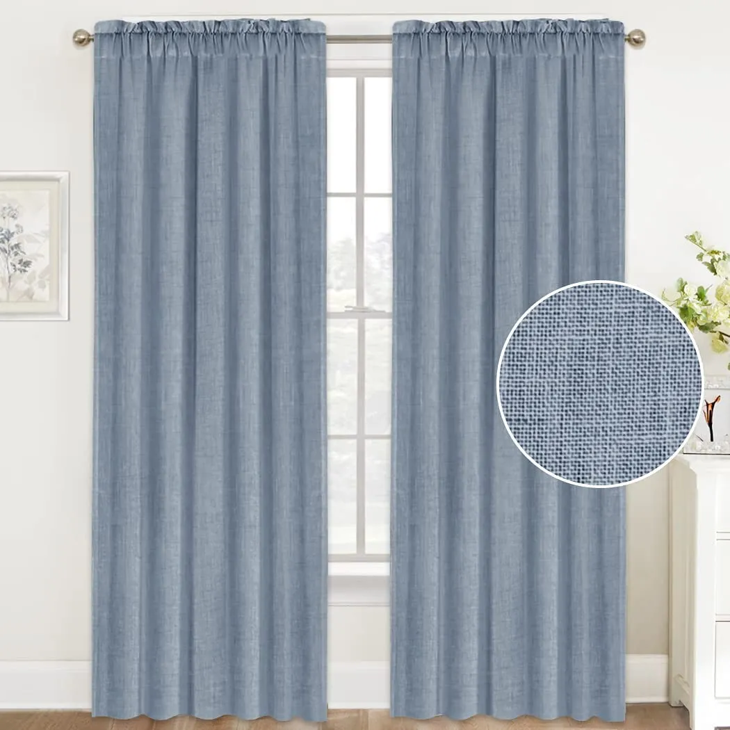 Natural Linen Curtains 108 Inches Extra Long Rod Pocket Semi Sheer Curtain Drapes Elegant Casual Linen Textured Window Draperies, Light Filtering Privacy Added Home Fashion 2 Panels, White