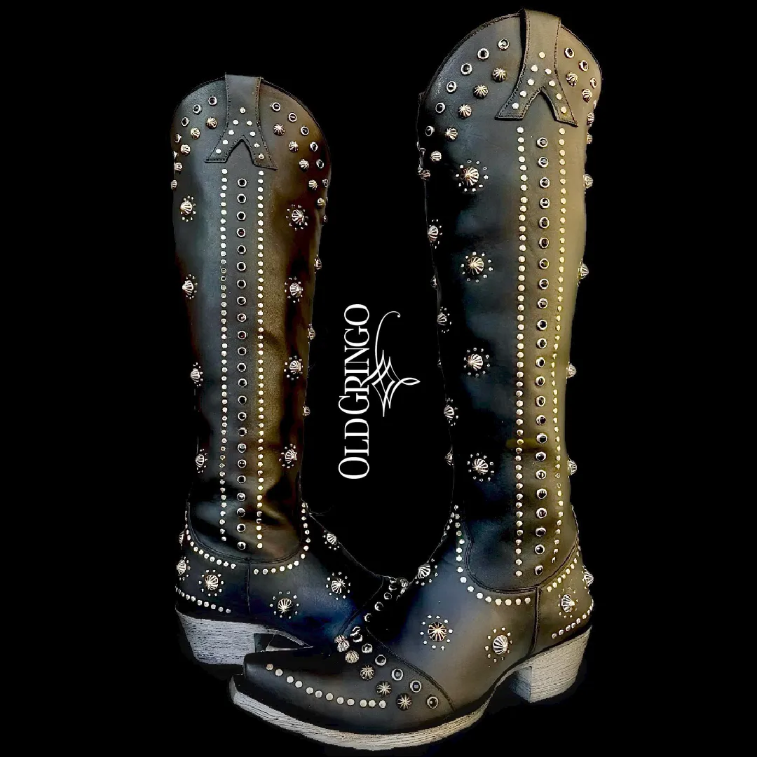 OLD GRINGO Kellie 18” L3095-1 Studded Tall Knee High Cowgirl Cowboy Western Black Boots