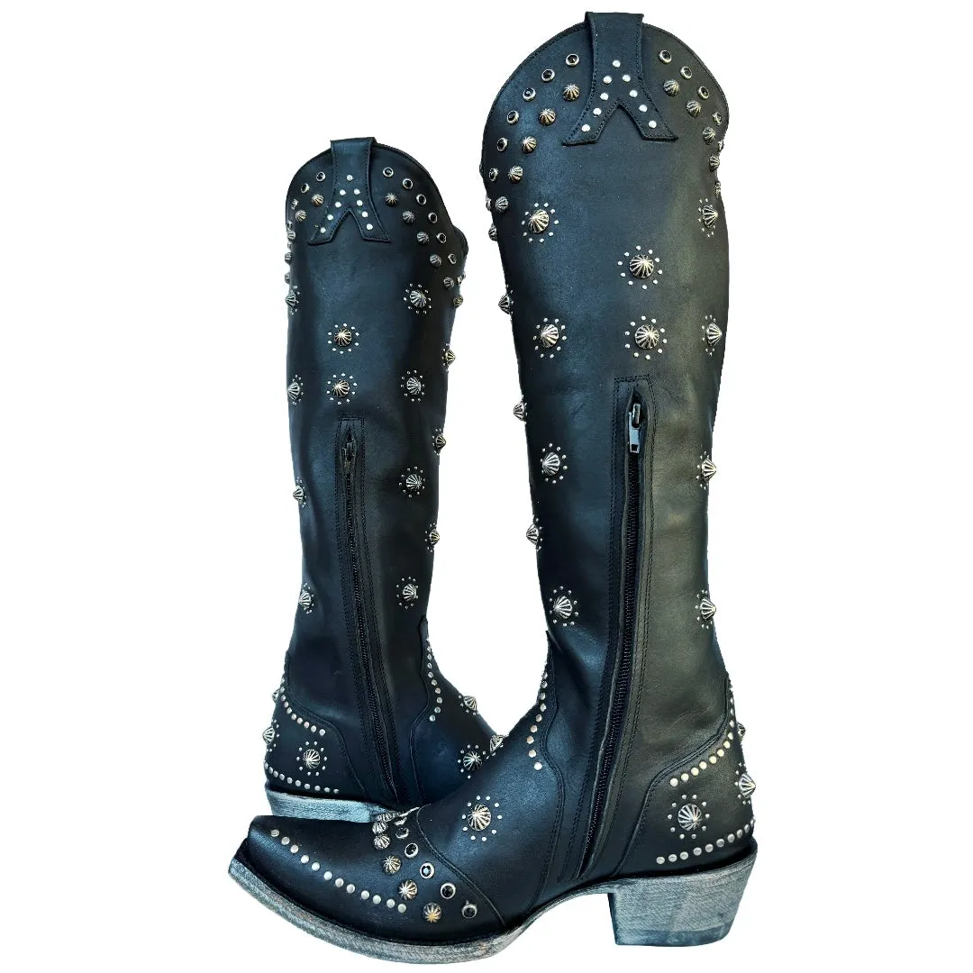 OLD GRINGO Kellie 18” L3095-1 Studded Tall Knee High Cowgirl Cowboy Western Black Boots