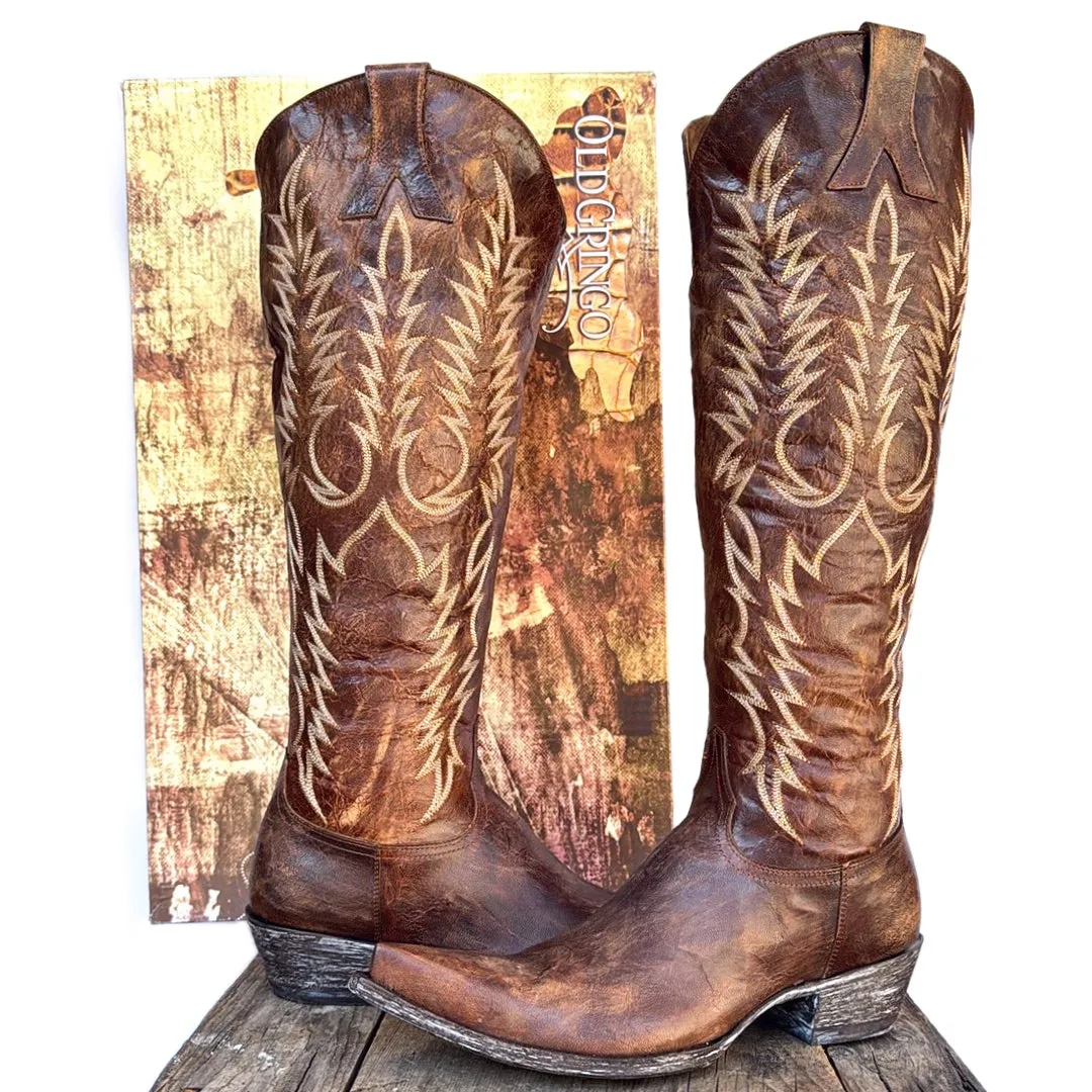 OLD GRINGO Mayra 18” Brown Embroidered Tall Knee High Relaxed Fit Cowgirl Western Boots