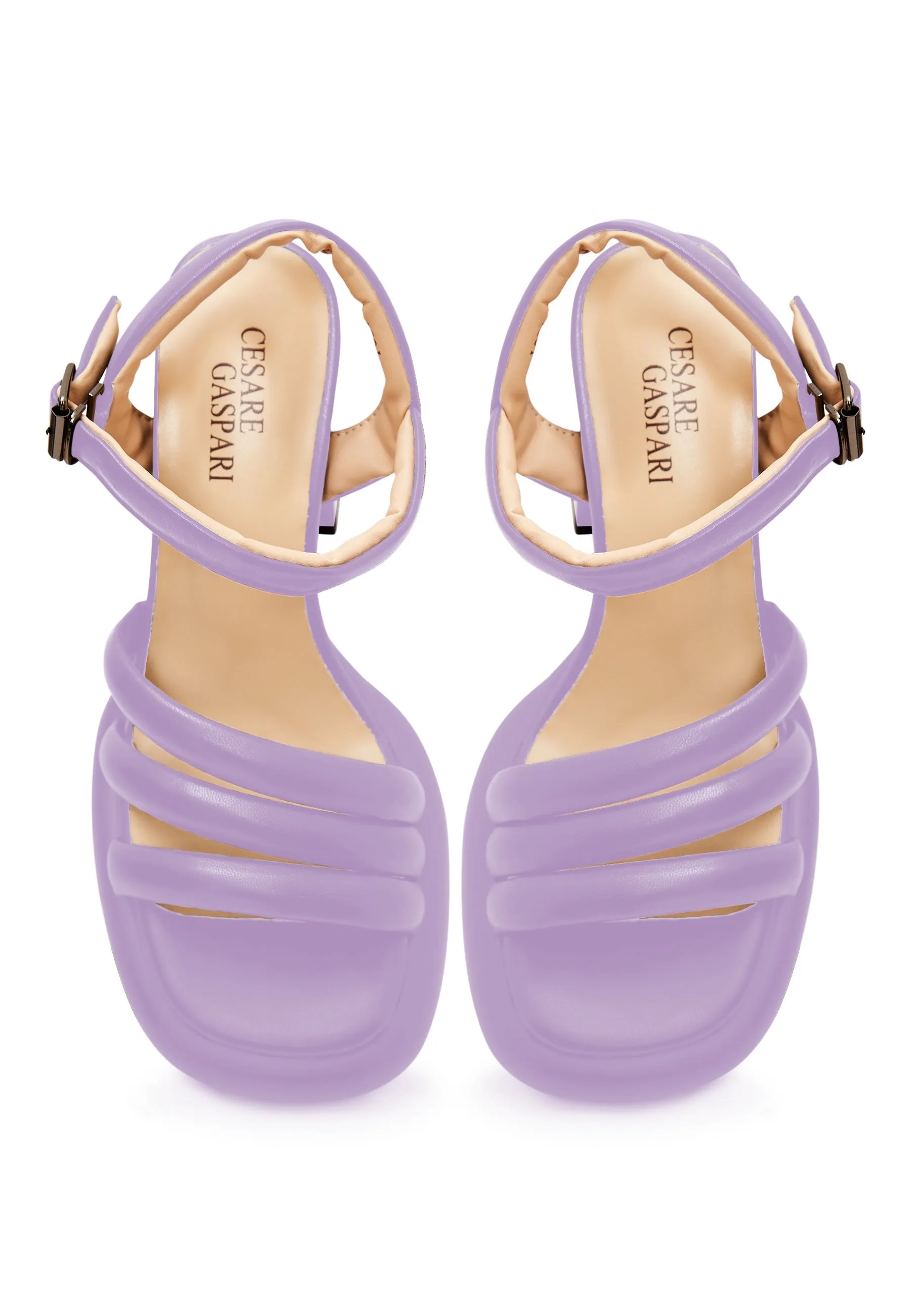 Open Toe Block Heeled Sandals - Lilac