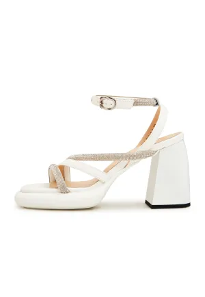 Open Toe Block Heeled Sandals - White