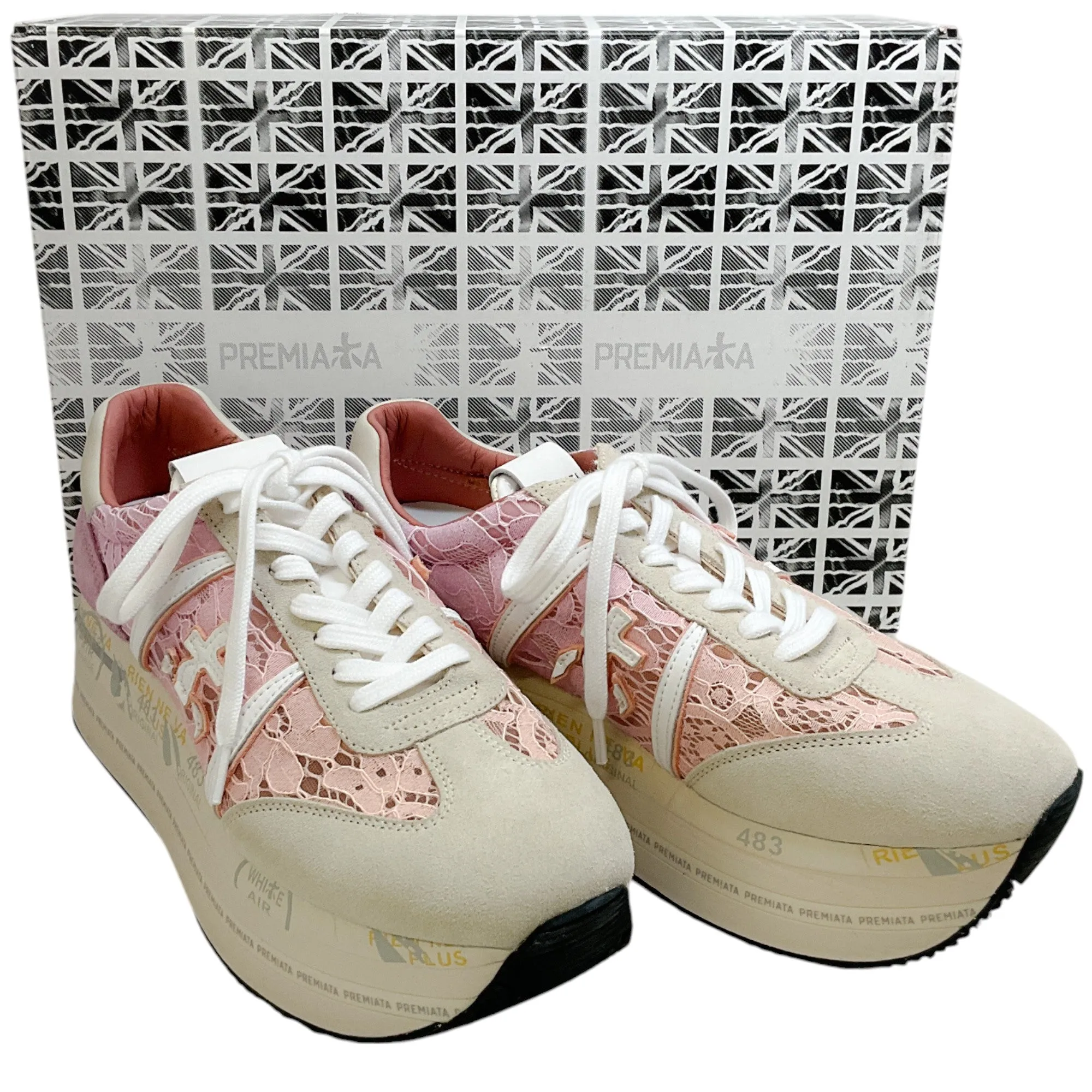 Premiata Pink / Taupe Lace Beth Platform Sneakers