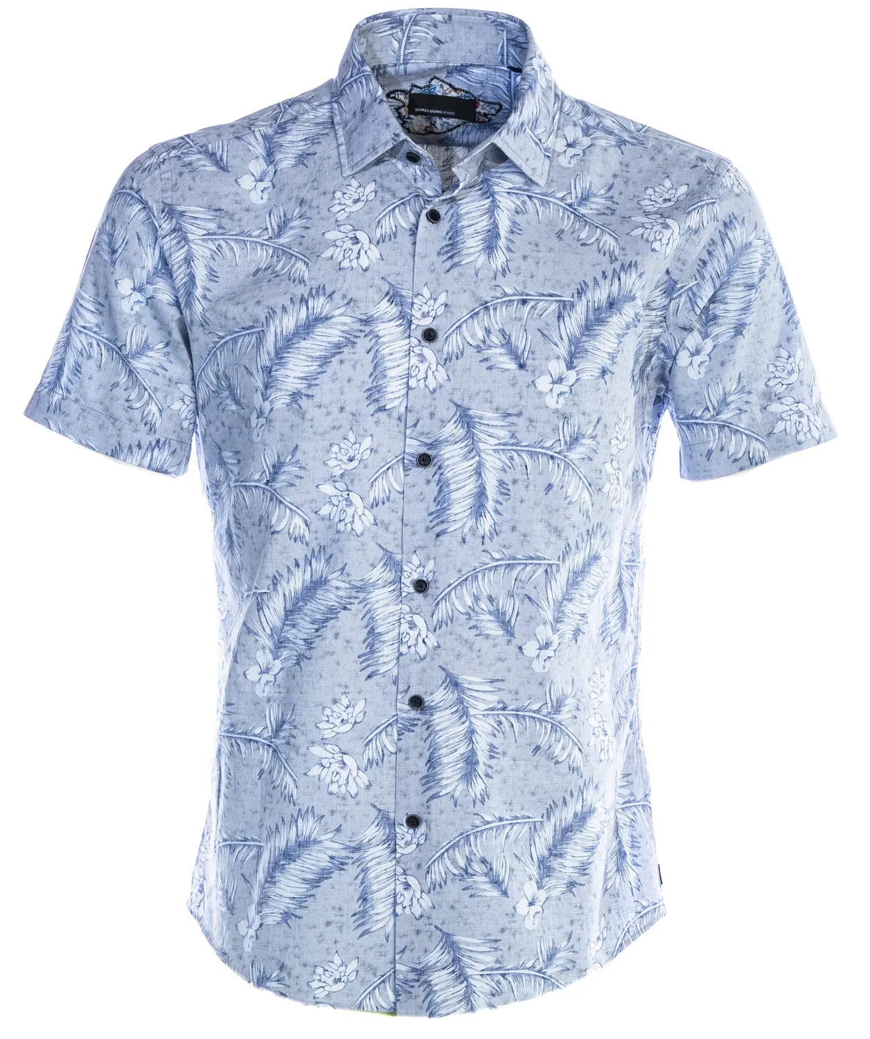 Remus Uomo Fern Print Short Sleeve Shirt in Sky Blue