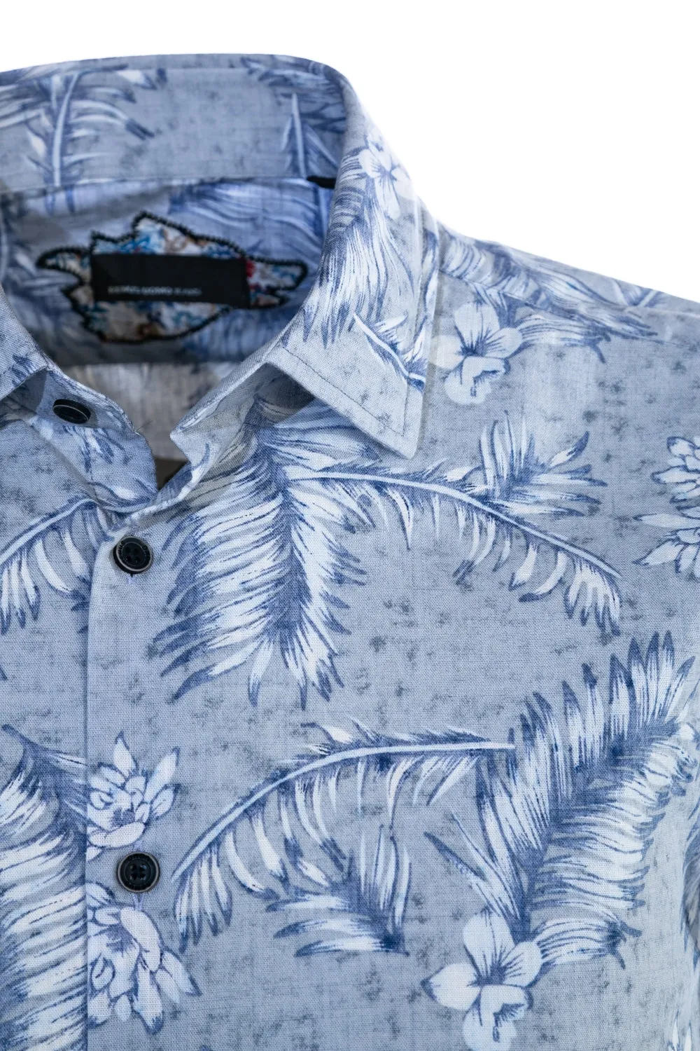 Remus Uomo Fern Print Short Sleeve Shirt in Sky Blue