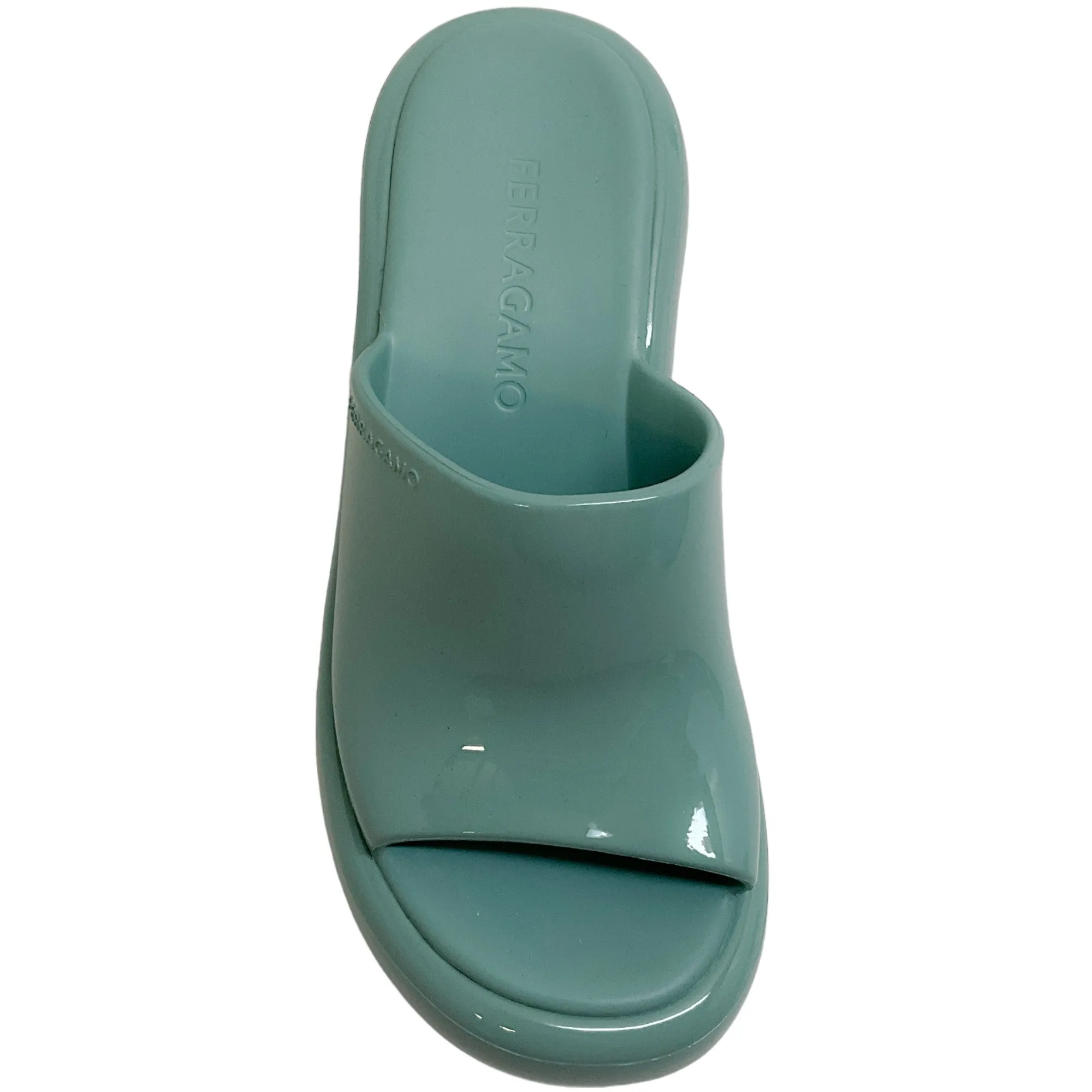 Salvatore Ferragamo 55mm Light Sage Chunky Rubber Open Toe Slides