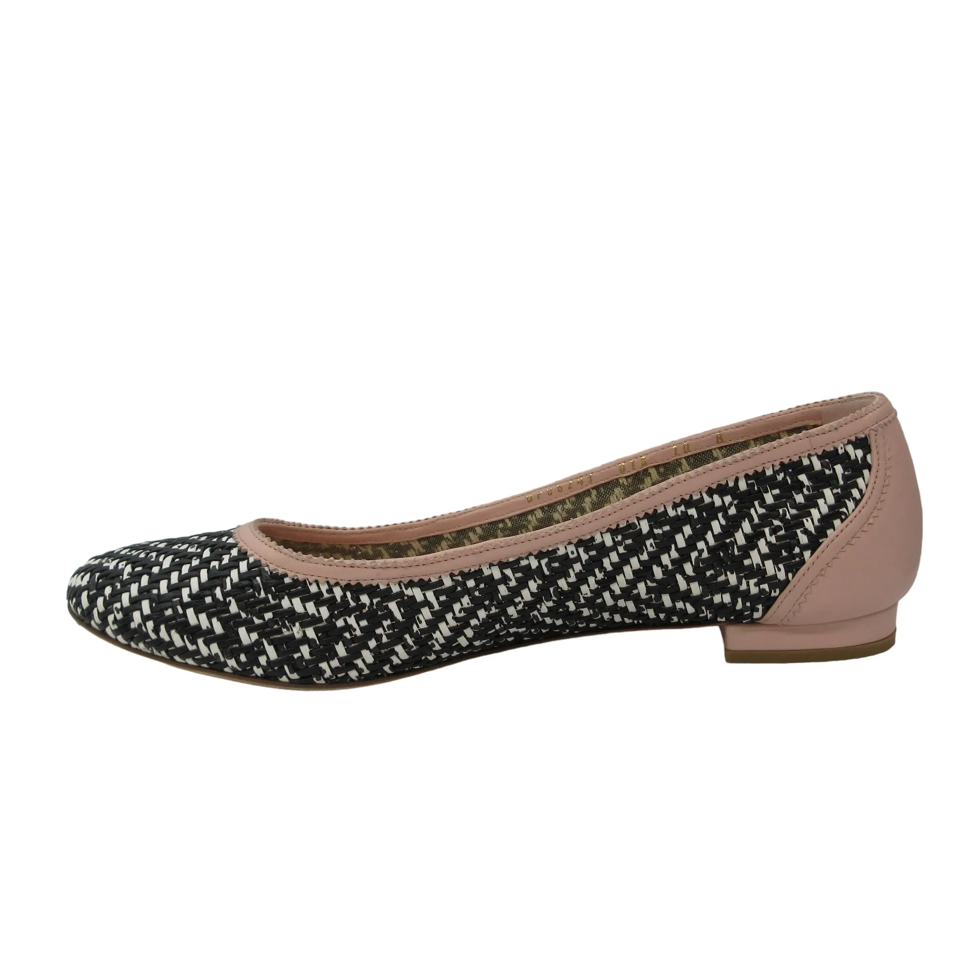 Salvatore Ferragamo Black / White / Blush Pink Woven Leather Ballet Flats