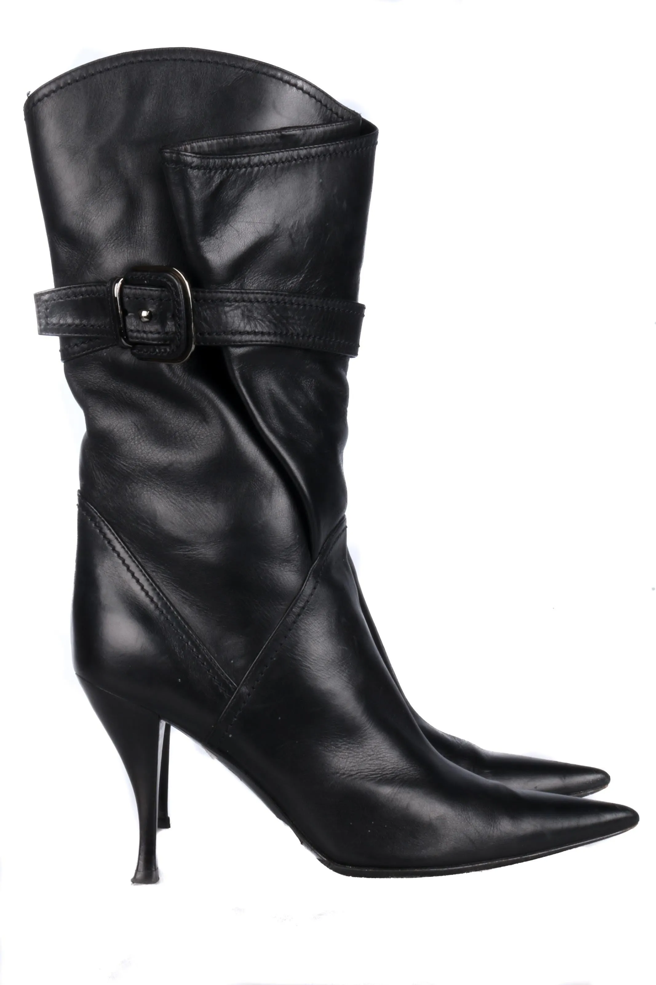 Sergio Rossi Black Leather 3/4 Boots Pointed Toe Size 39 (UK5.5)