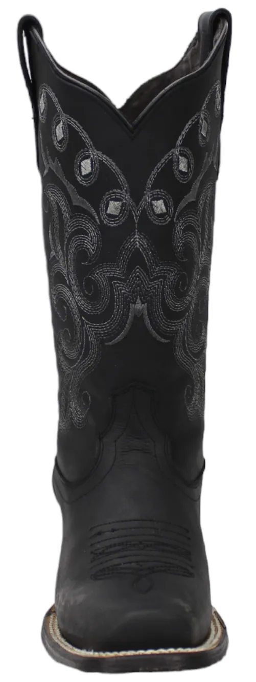 Silverton Sara All Leather Square Toe Cowboy Boots (Black)