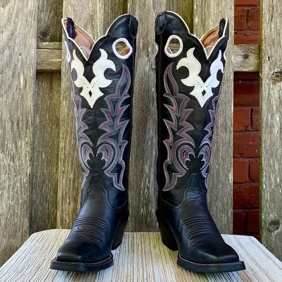 TONY LAMA Buckaroo 3R Tall Knee High Black Cowgirl Cowboy Western Boots