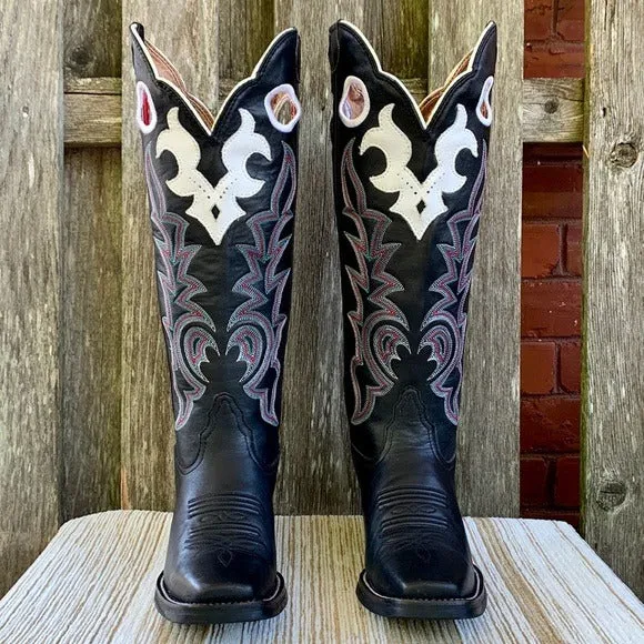 TONY LAMA Buckaroo 3R Tall Knee High Black Cowgirl Cowboy Western Boots