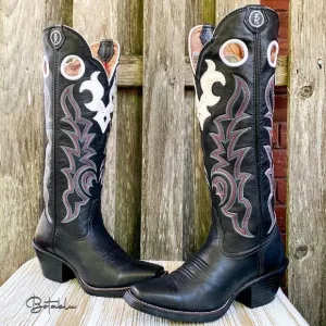 TONY LAMA Buckaroo 3R Tall Knee High Black Cowgirl Cowboy Western Boots