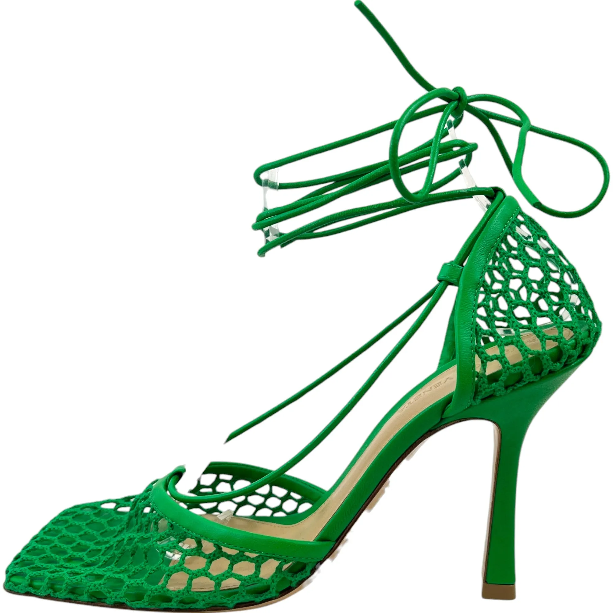 Women's Lace Up Leather Trim Pump Heels Green Size EU 38.5 / UK 5.5